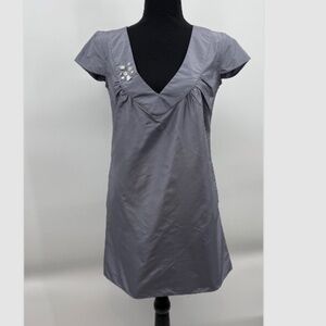 Rory Beca Dress Women XS NEW Gray Silk V Neck Short Cap Sleeves Mini Vintage